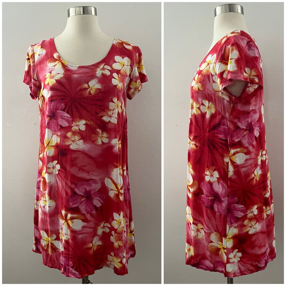 Vintage Jams World Hawaiian Mini Dress in Puanani Red Medium Tropical Floral USA